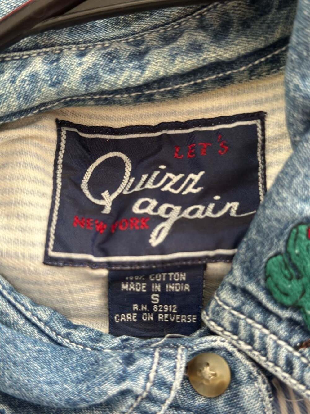 Vintage Quizz Again New York Striped Embroidered Cowboy Denim Button Up - Picture 4 of 8